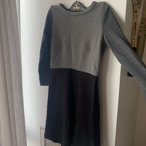 Color block, mixed media dress. Black & white